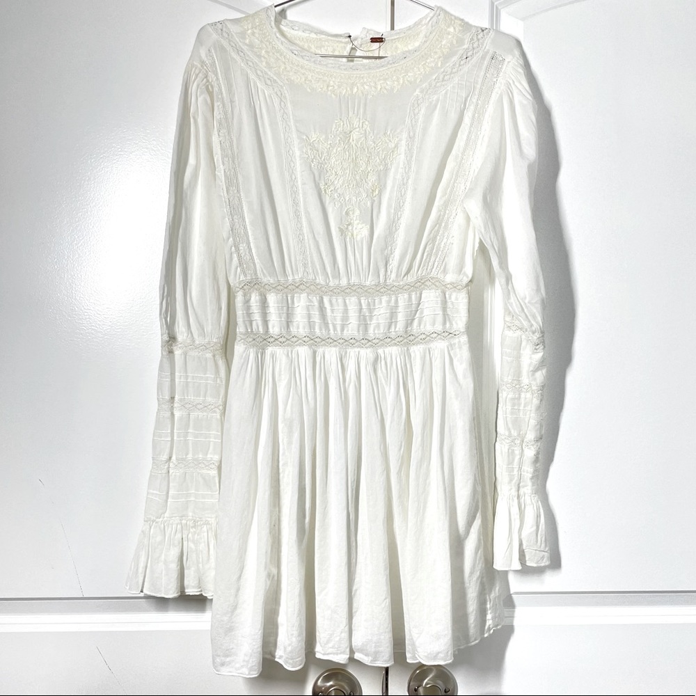 Free People Victorian White Cotton Mini Dress size 8 - Picture 4 of 13